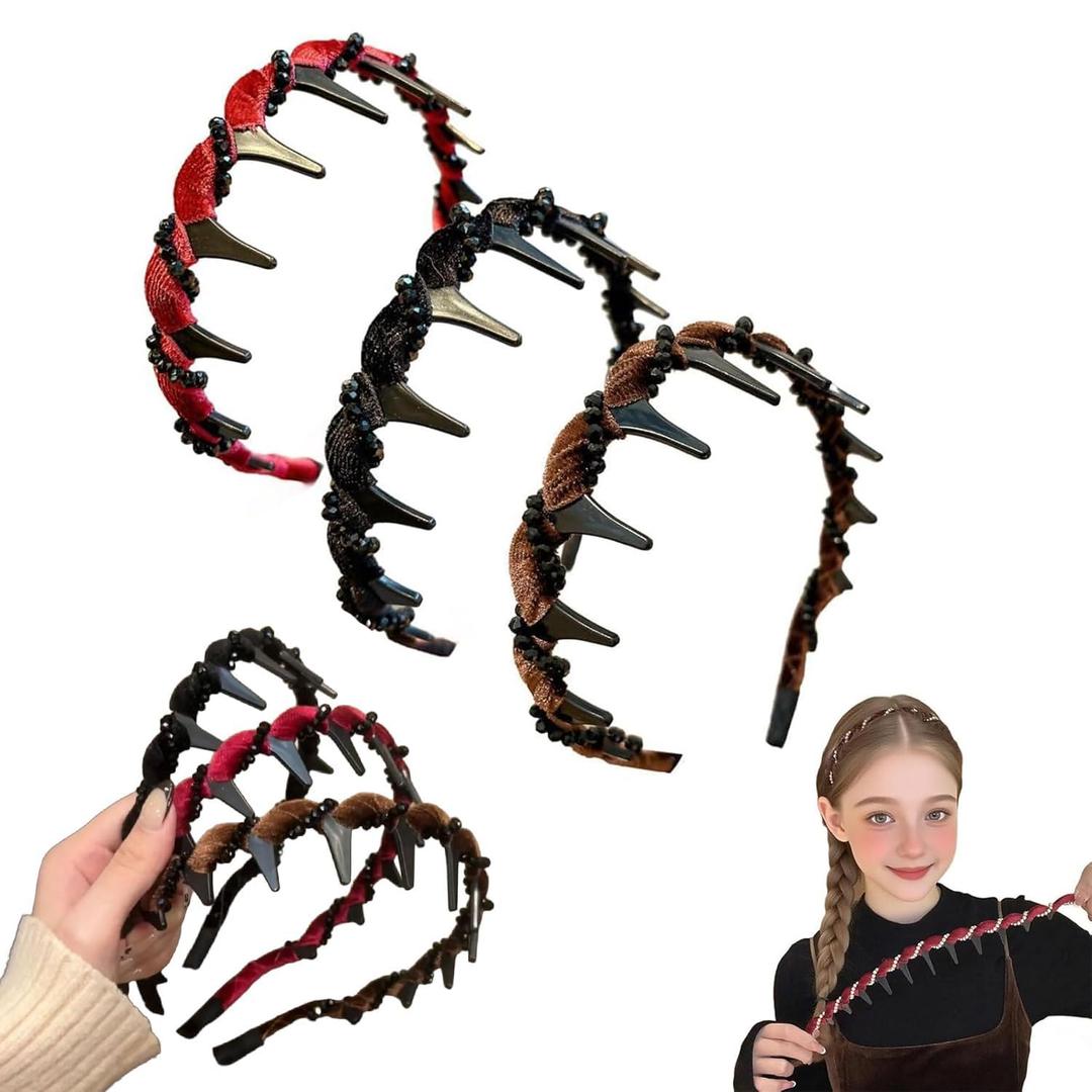 2 x 3 Pack Vintage High Cranium Artificial Hairband, 2025 New Hairbands for Girls, Decorative Hair Accessories Gifts (Agate, One size fits all)