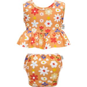 babygoal Baby Girl Swimsuits with Reusable Swim Diaper 2-Piece, Tankini Bathing Suit Swimwear for Infant and Toddler (Orange#flower)