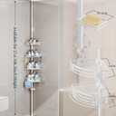 Consumest Corner Shower Caddy Tension Pole - Rustproof Shower Shelves with Towel Bar & Soap Holder, Adjustable Bath Organizer for Bathroom Storage, 27.6-108.3 inch, White