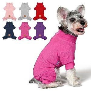 cyeollo Dog Pajamas Warm Fleece Coat Pjs Thermal Sweater Dog Onesie Stretchy Winter Doggie Jumpsuit Pet Outfits for Dogs, Pink M