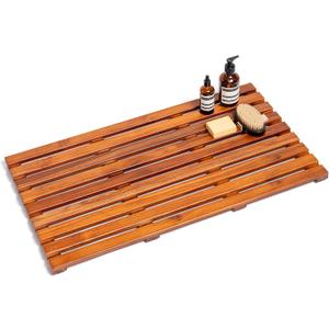 Teak Bath Mat 32"x18" Extra Large - Solid Wood Shower Mat for Bathroom, Spa & Outdoor Use - Non-Slip Fast-Drying Design - Natural Teak Wood - Wide Slat Floor Mat for Tub & Pool