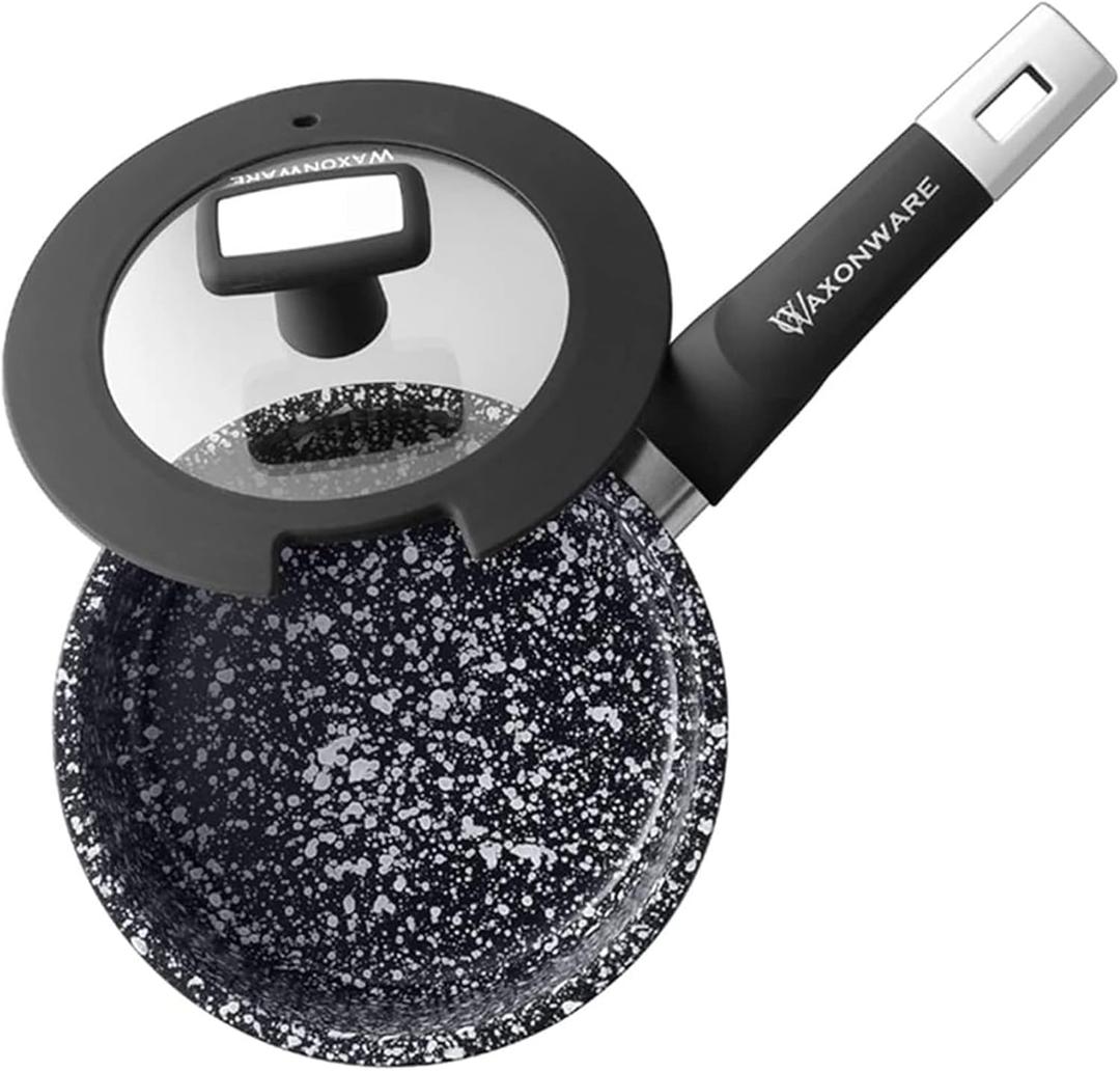 WaxonWare 1.75 Quart Ceramic Nonstick Pot with Lid - Non Toxic Nonstick Sauce Pan Cookware, Free of PFOA, Cadmium, & Lead - Small Non Stick Pots with Lid & Stay-Cool Handle - STONETEC Series