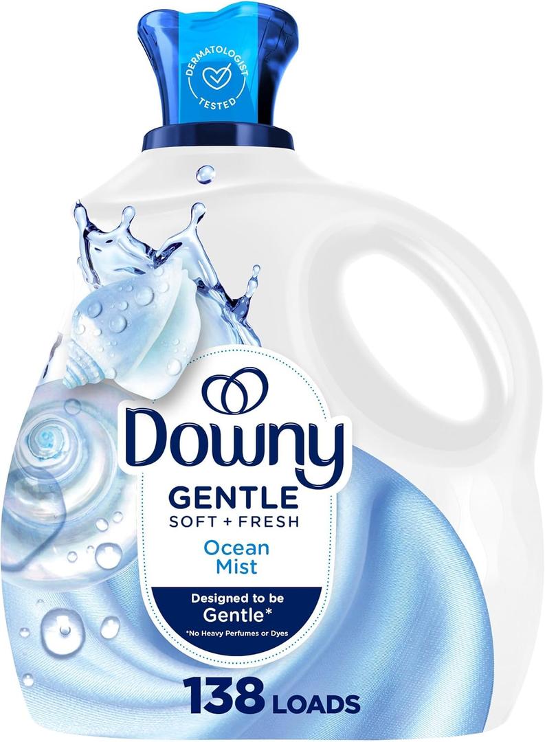 Downy Gentle Soft + Fresh Fabric Softener Liquid, Ocean Mist Scent, 93 FL OZ, 138 loads, Liquid Fabric Softener Designed to be Gentle on Skin