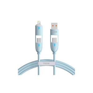 TRON 4-in-1 USB A to C Charger Cable - Pink, 5FT, with LED Light (Blue)