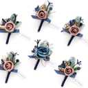 Ling's Moment Boutonniere for Men, 6pcs Groom Groomsmen Boutonniere, Artificial Flowers for Wedding Decor/Prom/Homecoming, etc.Navy Blue & Pink