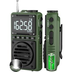 Digital AM FM Weather Band Radio with Flashlight,850mAh Rechargeable Portable Pocket Radio with Best Reception,LCD Screen, Back Clip,Stereo Earphone Jack, SOS Alarm,Sleep Timer for Jogging,Walking