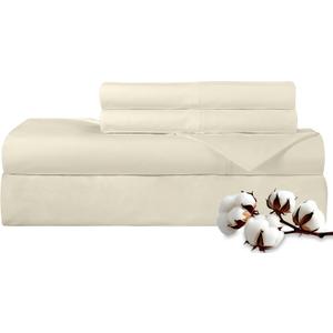ROYALE LINENS 300 Thread Count 100% Long Staple Combed Cotton Sheet Set - 4 Piece King Bed Sheets - 1 Fitted, 1 Flat & 2 Pillow Cases - Soft Cool & Crisp Sheet Set (King, Ivory)