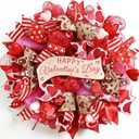 Waipfaru 18 Inch Valentines Day Mesh Wreath,Valentines Wreaths for Front Door with Wooden Sign Fishnet Yarn, Valentines Day Wedding Decorations for Indoor and Outdoor (Red)