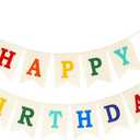 Burlap Happy Birthday Banner, Assembled Birthday Banner Sign Garland for Colorful Birthday Party Decorations