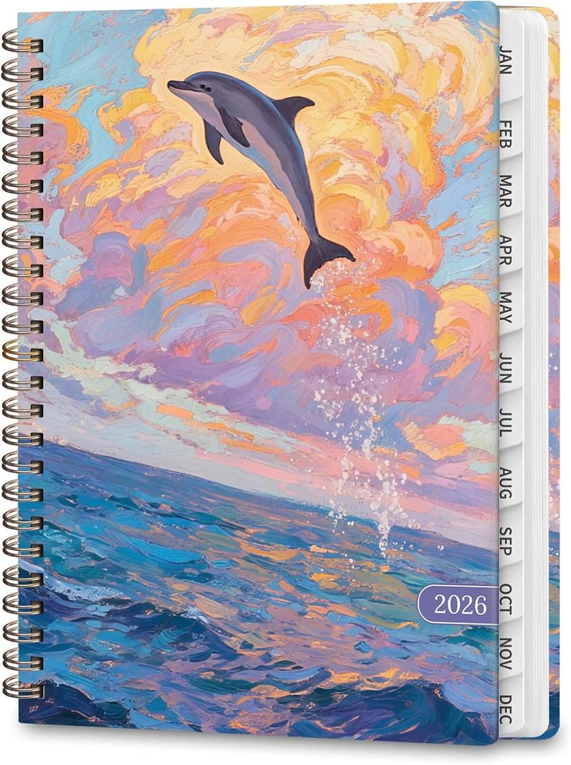2026 Planner, Weekly and Monthly Academic Planner Calendar (JAN.2026 - DEC.2026), Planning Agenda Book, for Office Desk Accessories and School Supplies, A5(6.3" x 8.5") (Dolphin's Sky Leap)