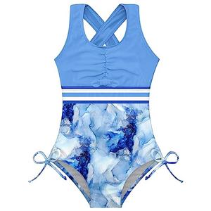 BFUSTYLE Girls One Piece Swimsuit Cute Striped Bathing Suit Hawaii Swimwear 4-13 Years