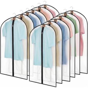 12 Pack Garment Bags 60 * 100cm, 40in PEVA Translucent Garment Covers, Suit Storage Bags, Dress Organizer Bags Used To Protect Shirts, Winter Coats, Jackets