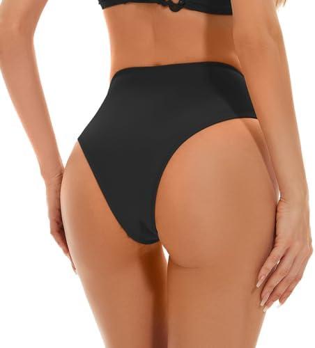Kepblom Women's High Waisted Bikini Bottom - High Cut Cheeky Rave Bottoms for Beach, Swimming Pool,Rave Festivals S