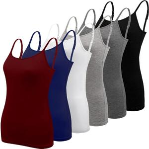 BQTQ 6 Pcs Women's Camisole Tops Undershirts Adjustable Spaghetti Strap Tank Top (Medium, Black, White, Gray, Navy, Dark Red, Dark Gray)