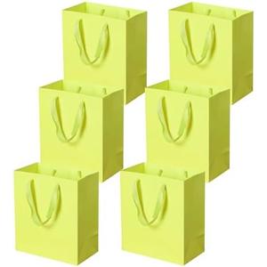 Pack of 2 Pikalon 6 pcs Neon Yellow Gift Bags with Handles, Medium 8.66"x4.72"x9.84" Bright Color Gift Wrap Paper Bag Party Favor Bag Boutique Retail Bags for Wedding Birthday Baby Shower Wedding Welcome Party Supplies (Yellow, 8.66x4.72x9.84 Inches)