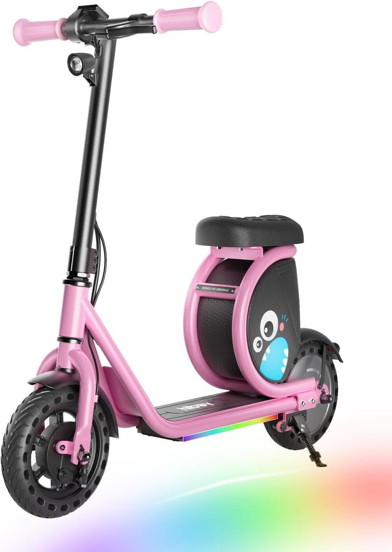 Hiboy JoyHaul Kids Electric Scooter for Ages 59 LED Neon Lights, 56Wh Battery Up to 5 Miles, Under-Seat Storage, Front Drum Brake, 100W Brushless Motor