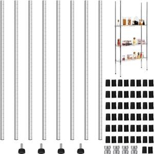 Thyle Set of 4 Wire Shelving Poles Including 8 Pcs 36'' Poles and 50 Pcs Shelf Clips, Heavy Duty Chrome Commercial Wire Shelving Parts for 1" Post Shelf Rack Accessories Replacement(74")