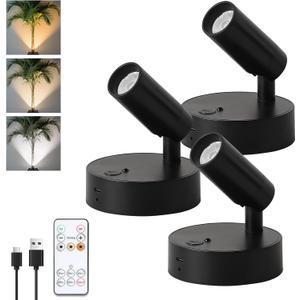 Wireless Rechargeable Spotlight spot lightsindoor, Battery Powered Lights, for Gallery Walls Mantel - Adjustable Rechargeable Uplighting for Reading Nooks, Art, Indoor Plants & Home Decor