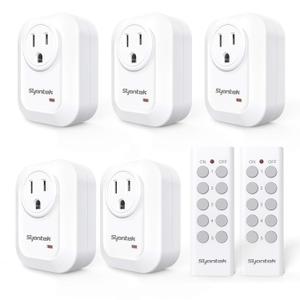 Upgraded Remote Control Outlet Wireless Light Switch for Household Appliances, Expandable Remote Light Switch Kit, Up to 100 ft Range, FCC Certified, ETL Listed, White (5 Outlets + 2 Remotes)