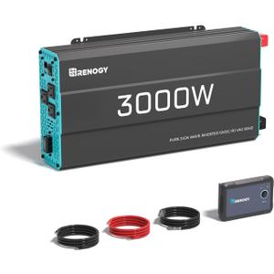 Renogy Inverter P2 3000 watt Pure Sine Wave Inverter, Solar Car Power Inverter 12V to 120V AC Converter for RV, Truck, Camping, Home Backup, Outdoor, Emergency, Off-Grid Living, 16.4FT Remote Control