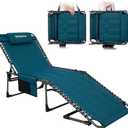 KingCamp Oversized Lounge Chair, Folding Portable Adjustable 5-Position Tanning Chairs 400lbs Heavy Duty Padded Recliner with Side Pocket Pillow for Outdoor Patio Beach Sun Bathing Pool