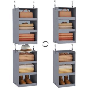 FLYBOX Closet Organizer and Storage, Collapsible Hanging Closet Organizer, 3 Shelf Sturdy Baby Closet Organizer & Ideal for RV,Camper Bed Side Closets Gray, 29 " H X 12" W X 12" D, 2 Pack (Grey)