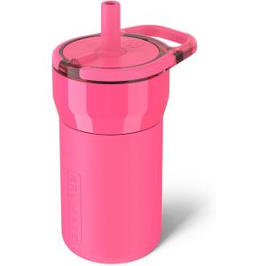 BrMate Leap 12oz 100% Leakproof Kids Tumbler with Handle and Silicone Soft Straw | Drop Resistant Silicone Sleeve | For Kids 4+ | Insulated Stainless Steel | Cup Holder Friendly | 12oz (Neon Pink)