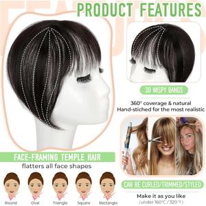 Cephermer Bangs Hair Clip in Bangs 3603D Cover Hair Topper Synthetic HairPieces for Women Dark Brown 455