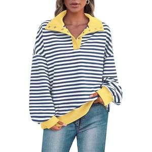 PRETTYGARDEN Women's Oversized Striped Sweatshirts Spring Fall Trendy Casual Long Sleeve Button Up Tops Shirt Preppy Clothes, No Size Mark PRETTYGARDEN Women's Oversized Striped Sweatshirts Spring Fall Trendy Casual Long Sleeve Button Up Tops Shirt Preppy Clothes, No Size Mark