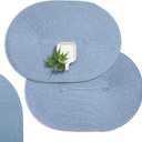 AHHFSMEI Placemats Set of 4 for Dining Table Washable Woven Vinyl Non-Slip 18x12 inches Placemat Heat-Resistant Durable Table Mats for Dining Table Easy to Clean(Light Blue 4)