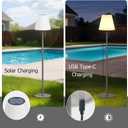 Solar Outdoor Floor Lamp USB Rechargeable Cordless Dimmable RGB Warm White LED Lights for Yard Garden Patio