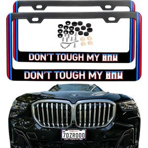 License Plate Frames Cover Compatible with BMW Exterior Accessories, Aluminum Frame Holder Front and Back 2 pcs Pack, m-Tricolor Vertical Stripes with Text Don't Tough MYBMW