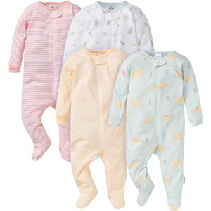Gerber Baby-Girls 4 Pack Sleep 'N Play Footie (3-6 Months, Leopard)