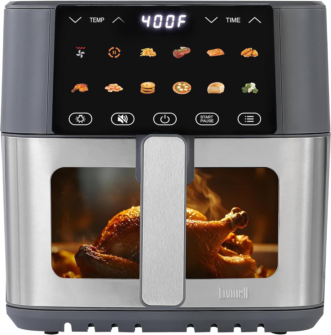 LIVWELL Smart Touch 8-Quart Air Fryer w/LED Touch Screen, SS & Glass Window