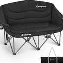 KingCamp Double Camping Chair, Oversized 880lbs Heavy Duty Loveseat for Adults Portable Folding XL 2 Person Couch Padded Comfortable Two Seat with Cup Holder for Outdoor Lawn Backyard, Black