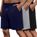 August Alley 3 Pack Big and Tall Men's Sweat Shorts Basketball Athletic L-5XL Drawstring Elastic Waist Pocket Workout Bermuda(Navy Blue, Light Gray, Black,XX-Large)