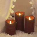 iZAN 3 Pack Real Wax Flameless Pillar Candles, 3”D X 4" 5" 6" H (Burgundy)