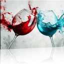 Kitchen Canvas Wall Art Wine Picture Wall Decor Teal and Red Wine Painting Prints Modern Artwork for Bar Restaurant Dining Room Home Decor Framed(Art-1,16.00x24.00 inch)