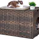 Cat Litter Box Enclosure with Litter Trapping Mat; Handwoven Plastic Rattan Kitten House; No Installation Hidden Cat Washroom; Pet Crate for Balcony,Bedroom,Living Room, 18.2"D x 30.3"W x 20.5"H