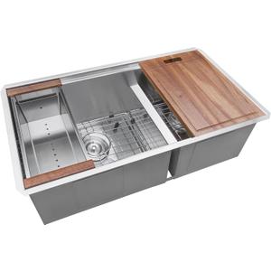 Ruvati 36-inch Workstation Kitchen Sink - 60/40 Double Bowl Undermount 16 Gauge Stainless Steel Kitchen Sink with Brushed Finish hides scratches, Easy-to-Clean Undermount Sink - RVH8359