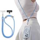 TORRAS Phone Lanyard Crossbody with 2 Phone Tabs, Adjustable Anti Theft Phone Strap for Phones, Premium Metal Buckles, Skin-Friendly, Universal Cell Phone Neck lanyard for Women and Men, Light Blue