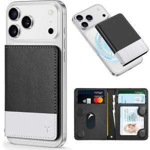 TUCCH for Magsafe Card Holder with Clear ID Window, Fit 6 Cards, RFID Blocking PU Leather Men Women Magnetic Phone Wallet for iPhone 17/16/15/14/13/12/Plus/Air/Pro/Pro Max Series, Black & White