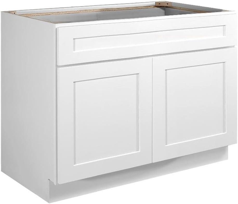 Brookings Shaker Unassembled Sink Base Kitchen Cabinet SB42, 42 W x 24 D x 34.5 H, Painted White, Solid Wood, Design House, 561506