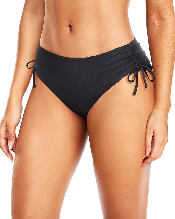 Daci Women Mid Waist Bikini Bottoms - Full Coverage Swim Bathing Suit Bottom Side Tied Swimsuit Bottoms M