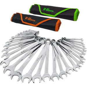 Combination Wrench Set,SAE & Metric,30-Piece, 1/4'' to 1'' & 8-22mm,CR-V Steel,with Rolling Pouch