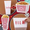 Reallnaive 15 Pcs Movie Night Popcorn Organizer Set Family Red & White Striped Plastic Popcorn Container Reusable Drinking Cup for Holiday Parties, Family Gatherings & Home Theater