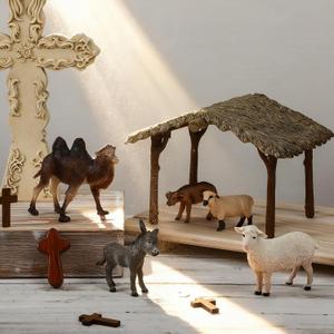Kathfly 6 Pcs Christmas Nativity Set Manger Nativity Creche Stable Animals Figures Decoration for Xmas Holy Family Home Pretend Play Gift