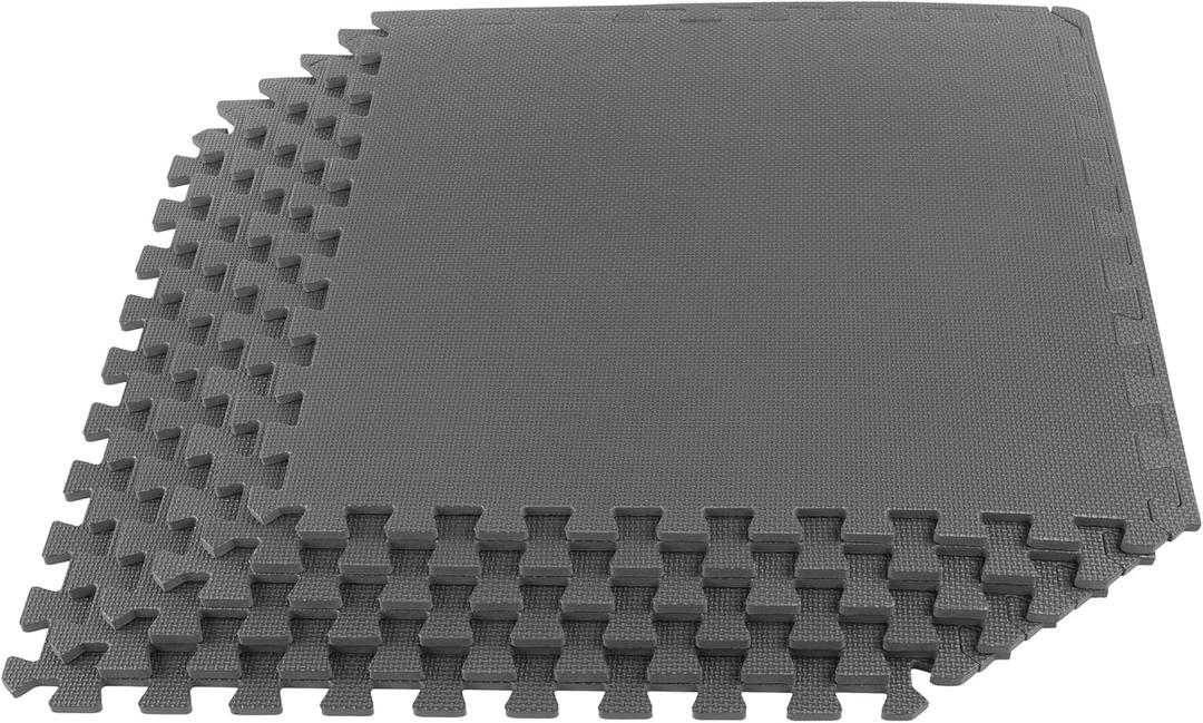 Stalwart Foam Mat Floor Tiles, Interlocking EVA Foam Padding Soft Flooring for Exercising, Yoga, Camping, Kids, Babies, Playroom  6 Pack, Gray, 24" X 24" X 0.5"