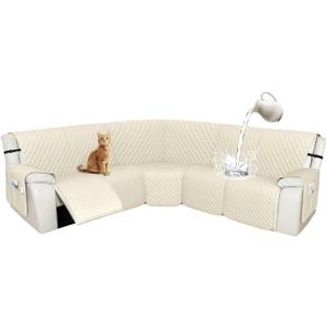 Arfntevss Recliner Sectional Couch Covers 1OO% Waterproof L Shape Sofa Cover for Reclining L Shaped Sectional Slipcover Set for Dog Washable Corner Non Slip Furniture Protector (5 Seater, Beige)