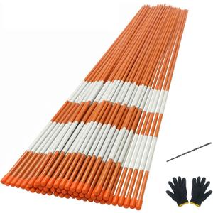 Sunnyglade 50PCS 48 Inch Driveway Marker Set 5/16 Inch Dia Fiberglass Reflective Snow Stakes with Steel Drill Bit & Protection Gloves for Parking Lots, Walkways(50, 5/16 Inch)